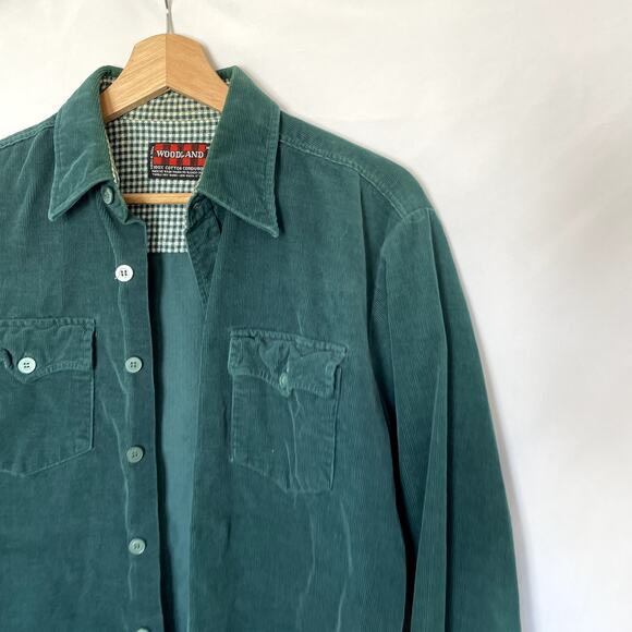 Woodland vintage corduroy turquoise green cotton jacket button front men's M - Picture 2 of 5